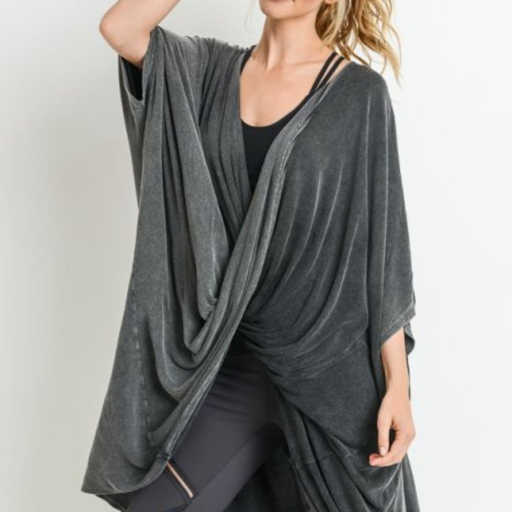 Mono B Gray Draped Crossover Tunic